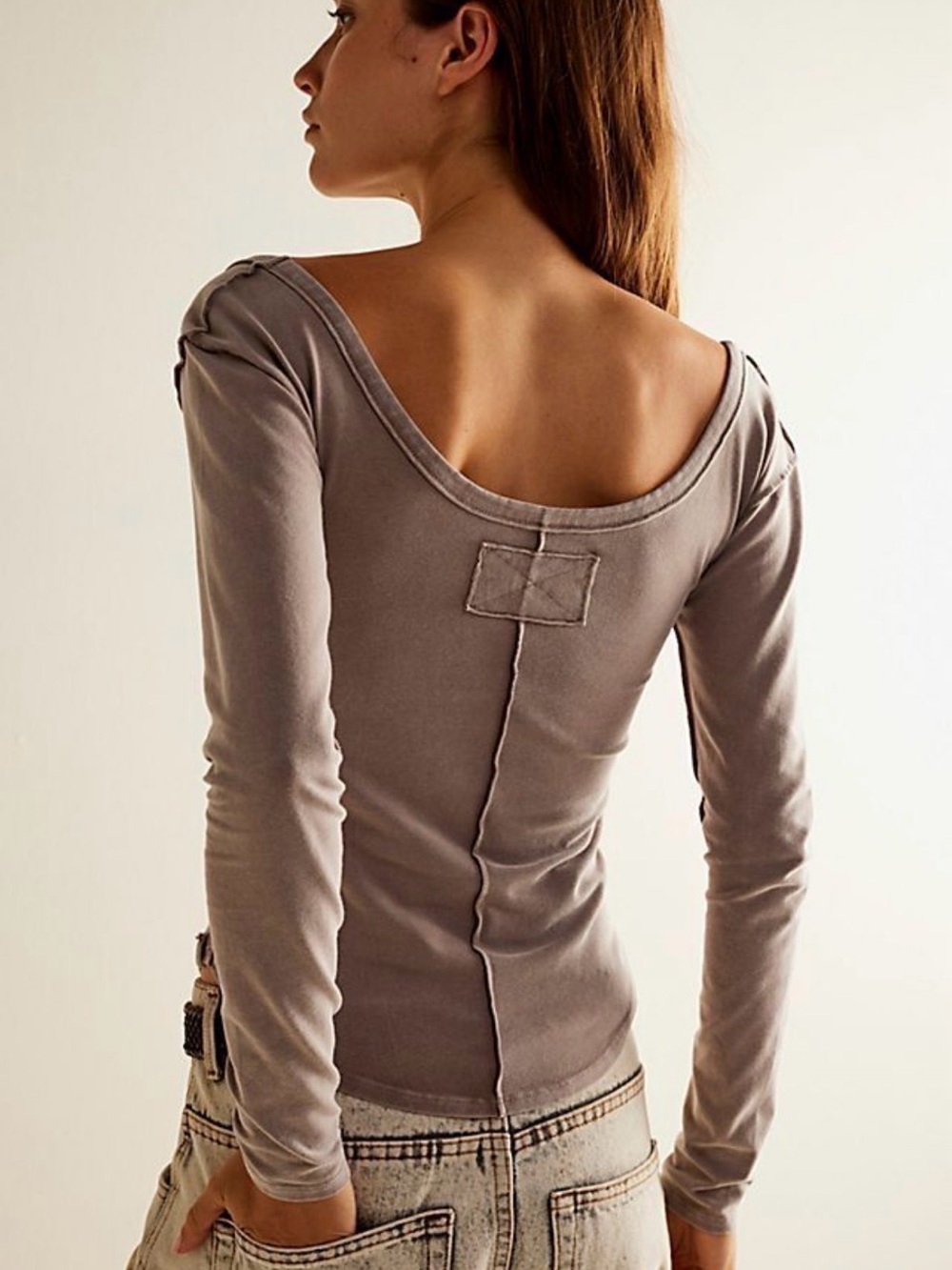 We The Free Taupe Scoop-Back Long Sleeve Tee EUC